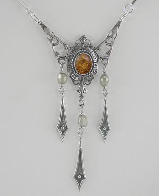 Sterling Silver Victorian Necklace With Amber